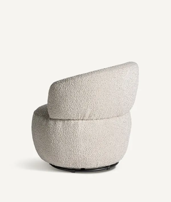 VAYRES swivel armchair upholstered in white bouclé, minimalist style
