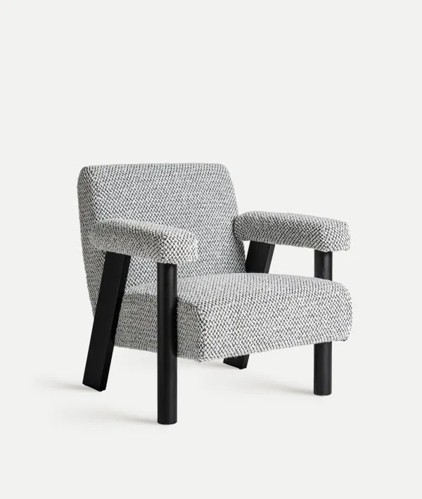 LIESTER armchair upholstered in grey bouclé fabric