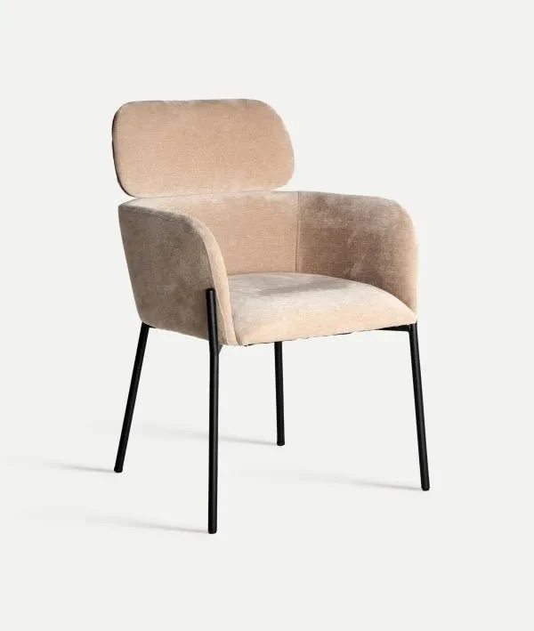 CRESSE chair upholstered in light brown polyester with black legs