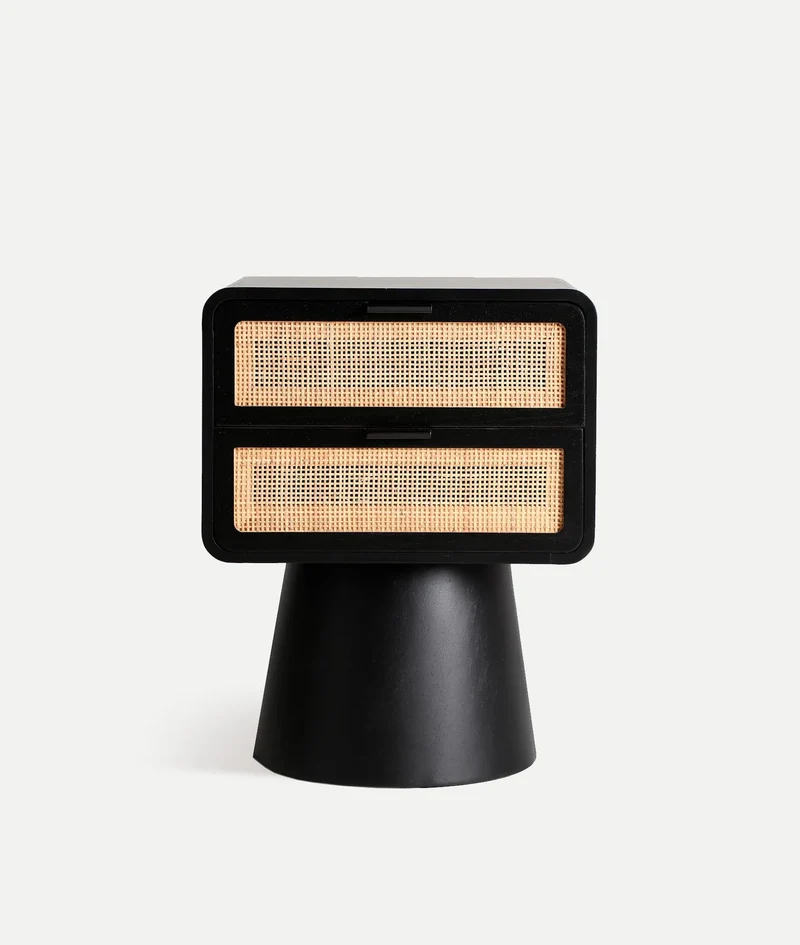 Black wood and rattan BEILEN nightstand
