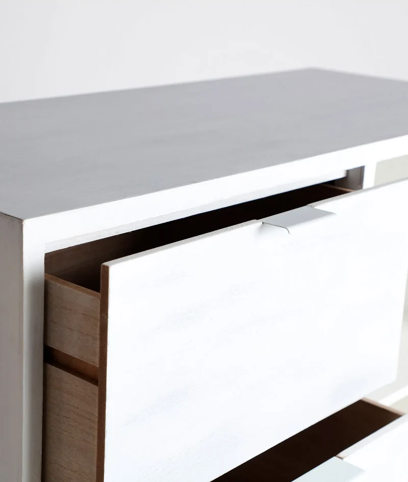 ZEMNE chest of drawers made of white pine wood and rattan
