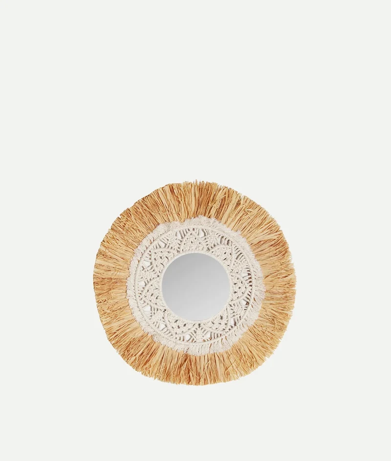 KASSES mirror of natural and white raffia