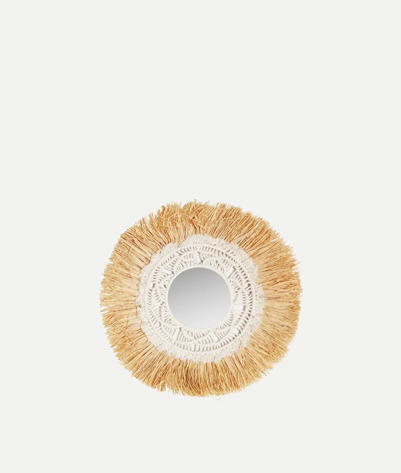 Natural and white raffia mirror KASSES