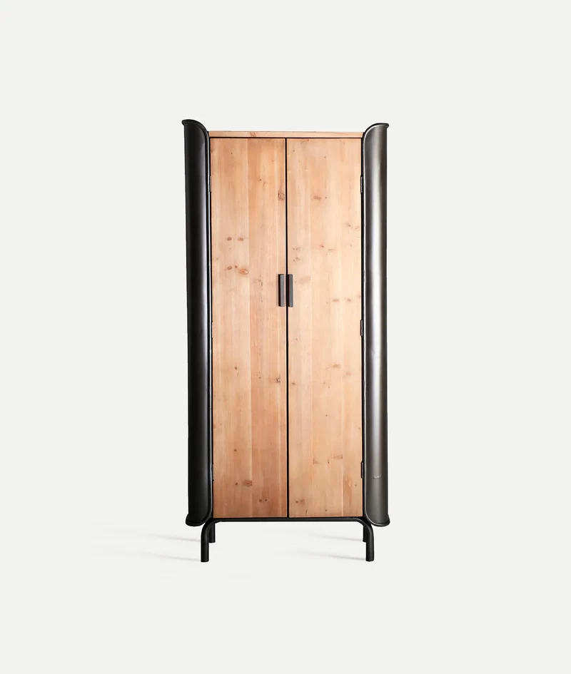 Industrial style wardrobe metal structure grey color and wood BRIEC