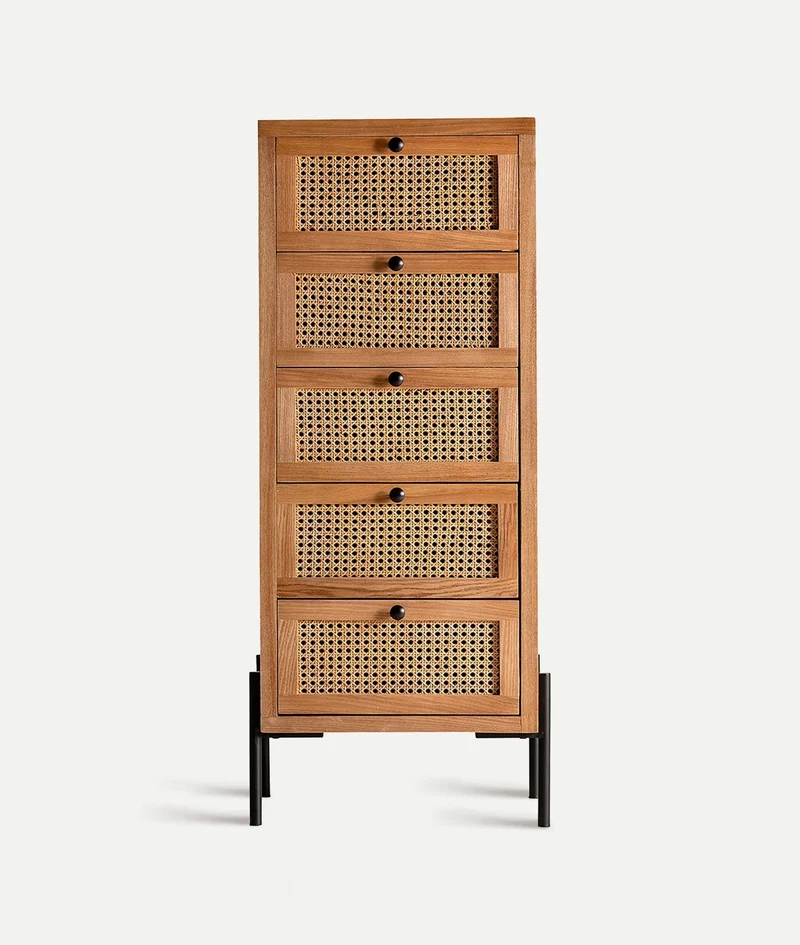 ZETEL rattan chest of drawers, wood and black