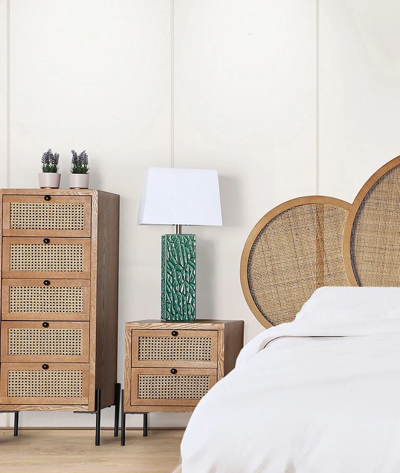 ZETEL rattan chest of drawers, wood and black