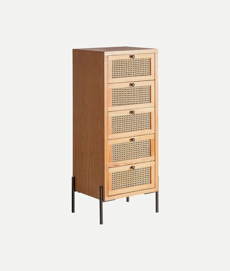 ZETEL rattan chest of drawers, wood and black