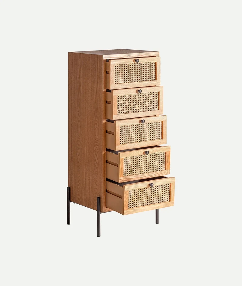 ZETEL rattan chest of drawers, wood and black