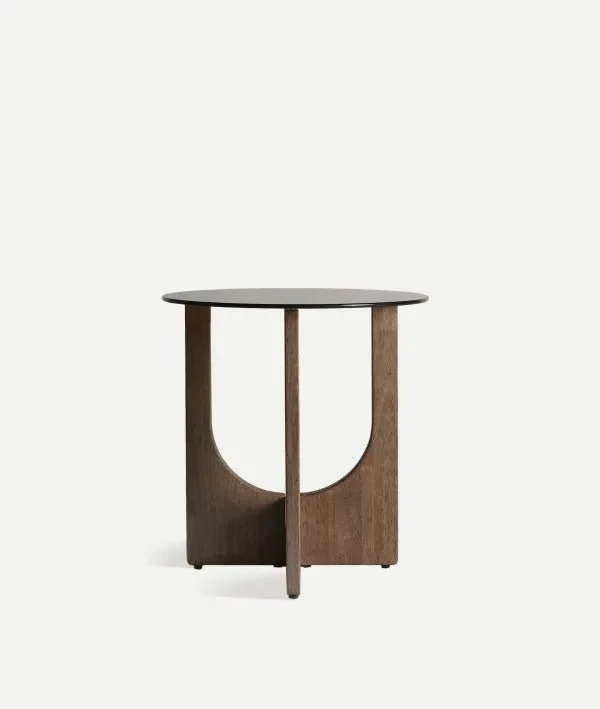 LUBECA brown side table in rubberwood, lightness and design in every detail
