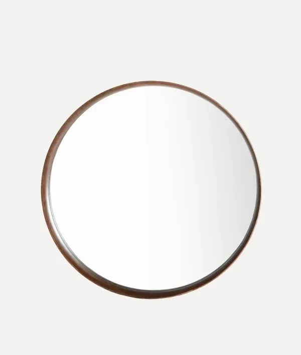 Lubeca round mirror brown rubber wood