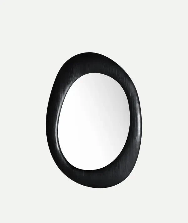 Gudow organic shaped mirror with black wooden frame