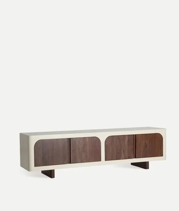 Glaris TV unit in white and brown acacia wood