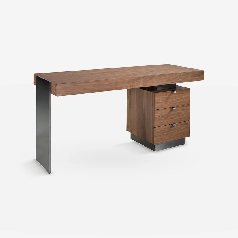 Walnut and darkened polished steel desk