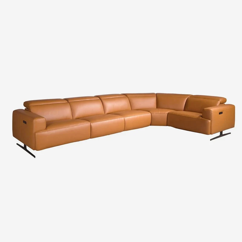 Modular brown leather relax corner sofa