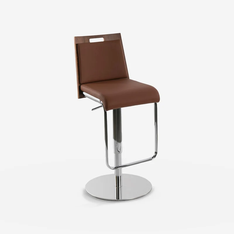 Brown and walnut leatherette swivel stool
