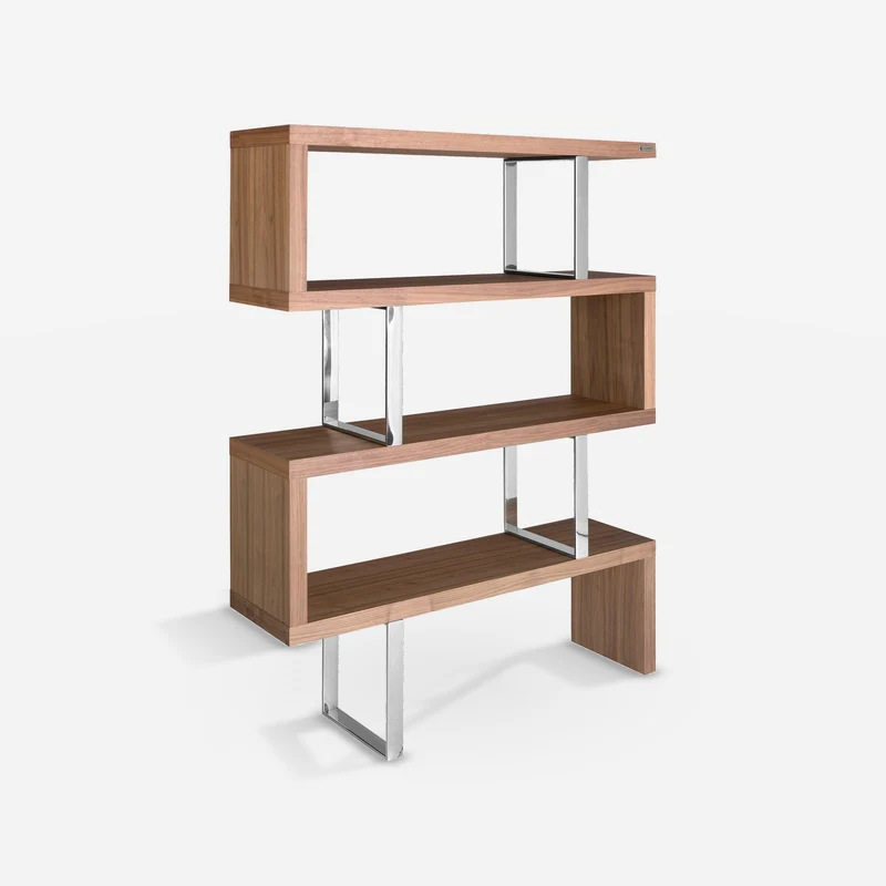 Walnut and steel shelving