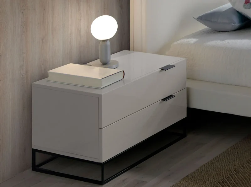 Grey wood and black steel nightstand