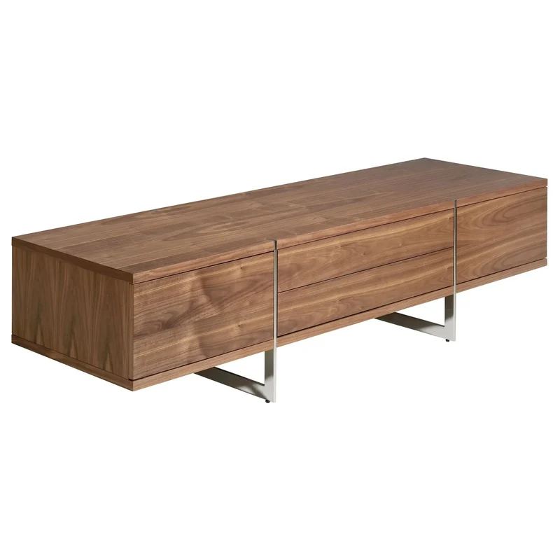 Walnut and chrome-plated steel TV cabinet