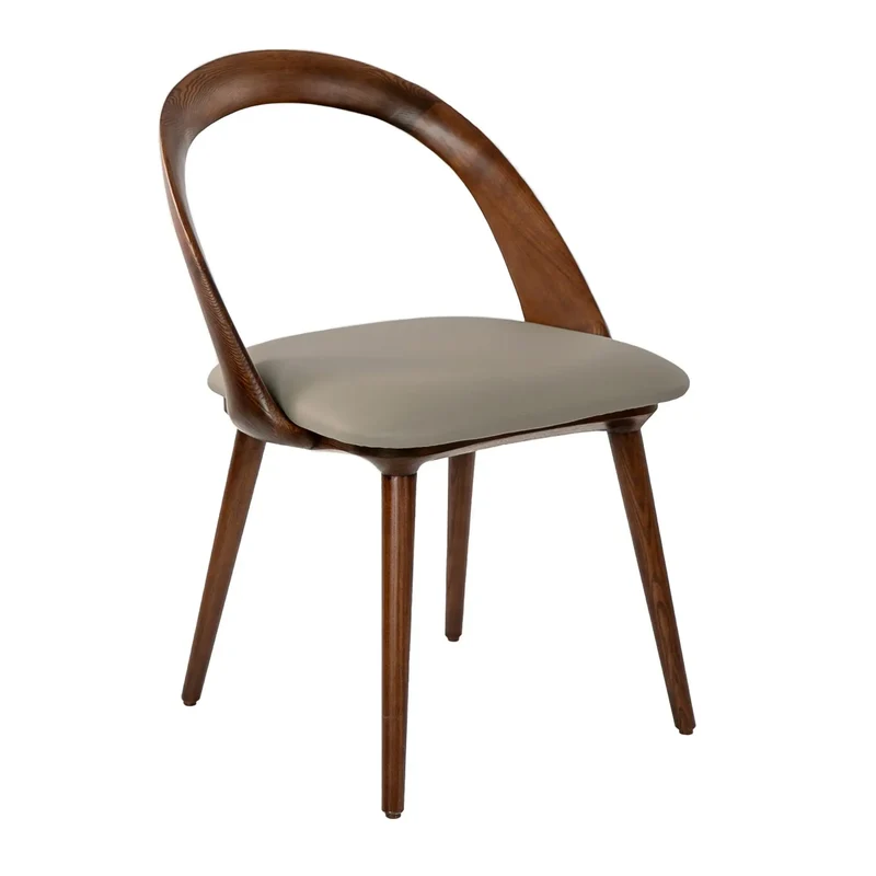 Walnut and mink leatherette chair
