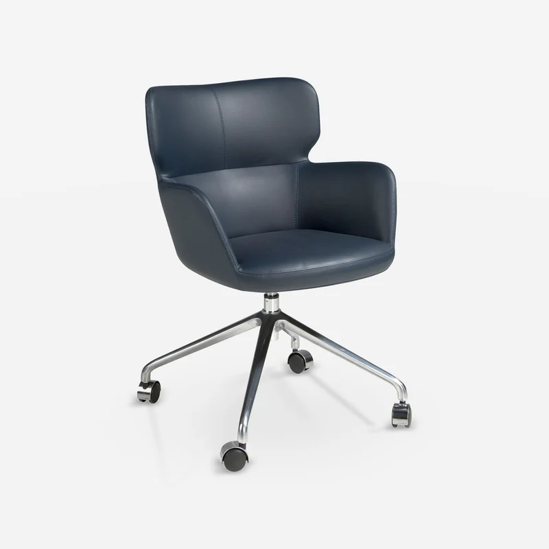 Blue leatherette swivel office chair
