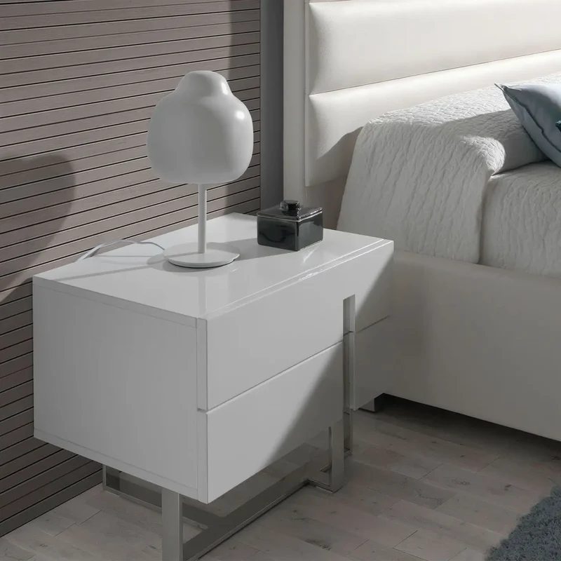 White wood and chrome steel bedside table