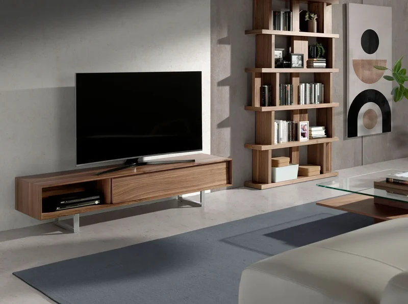 Walnut and chrome-plated steel TV cabinet