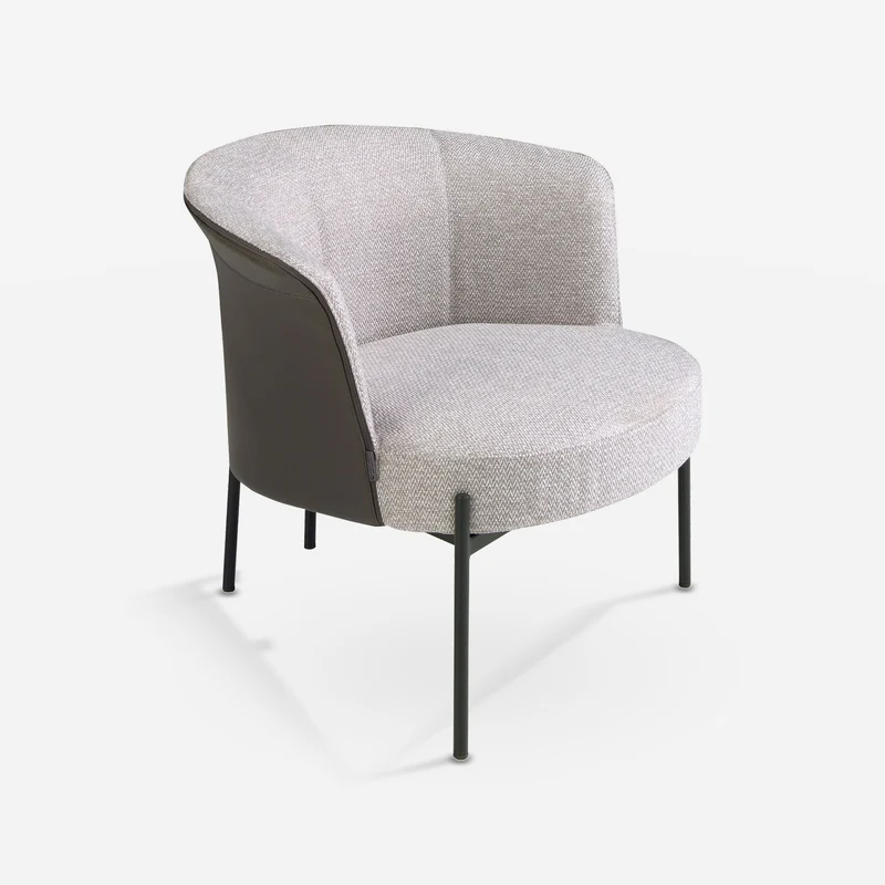 Grey fabric and dark grey leatherette armchair