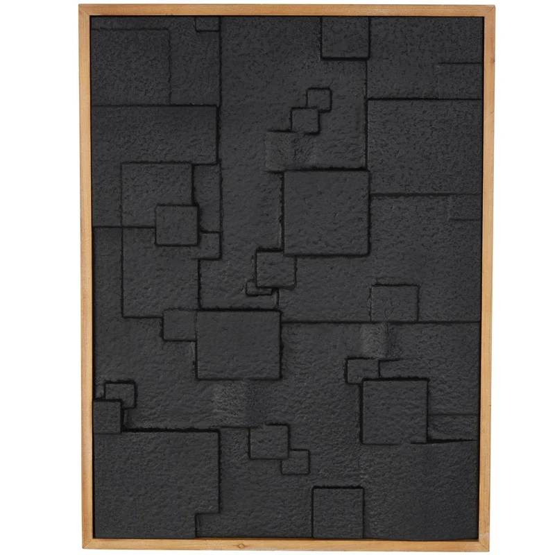 Cuadro Decorativo 80X61 Negro Cuadrados Abstractos