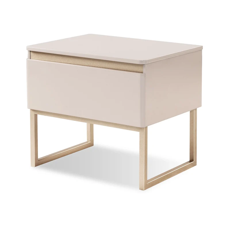 Mesa de Noche Harrison Greige, Champaña 1 Gaveta Base Metálica