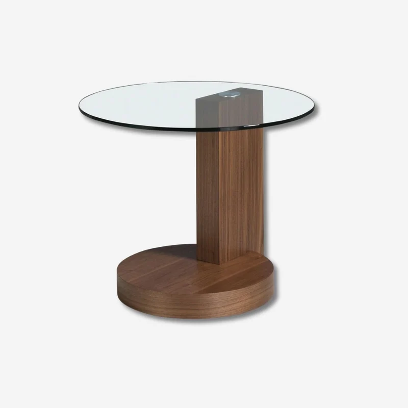 Round corner table with tempered glass and walnut