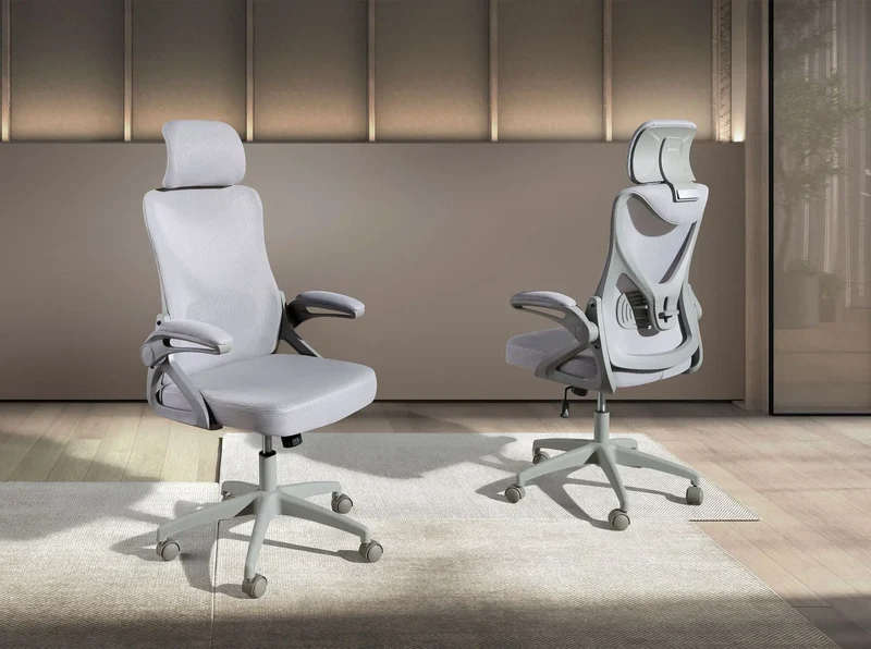 Swivel office chair, grey fabric