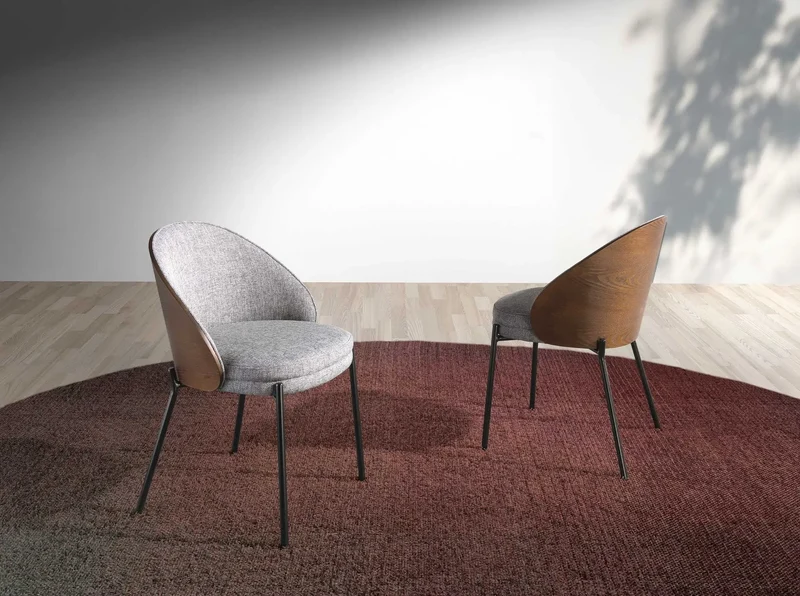 Grey and walnut fabric chair