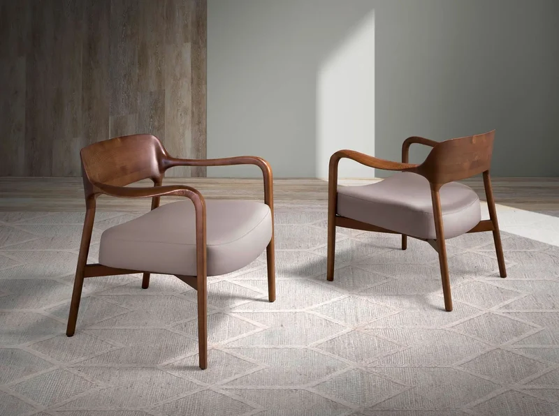 Ash wood and mink leatherette armchair