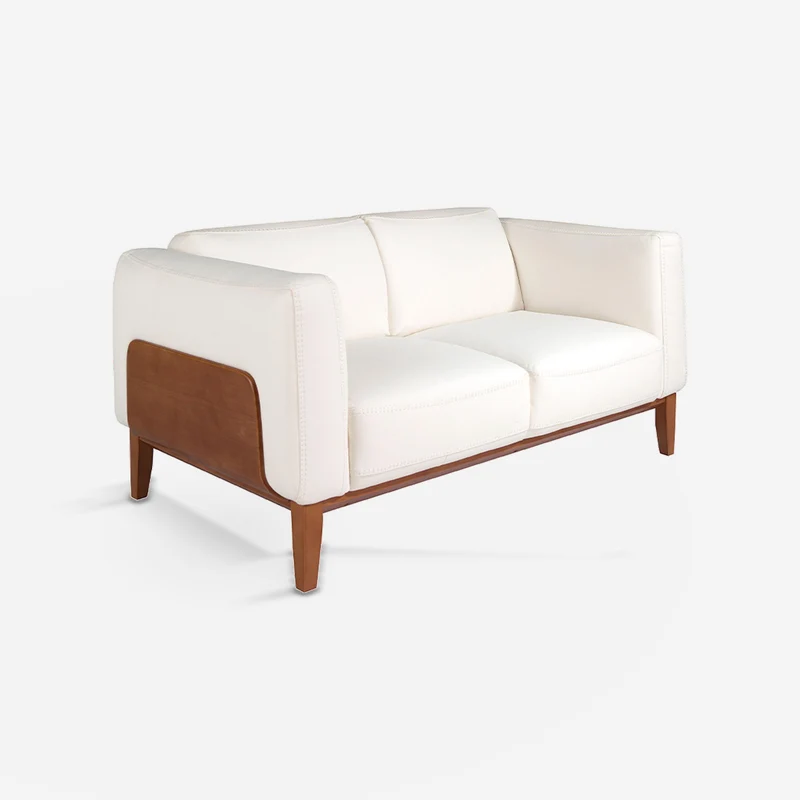 2-seater white leather sofa