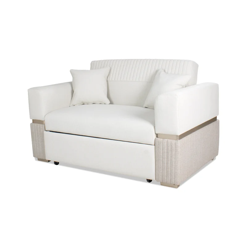 Sofá Cama Dhara Eurolino Blanco, Verona Beige, Champaña 145 cm Brazo Desmontable