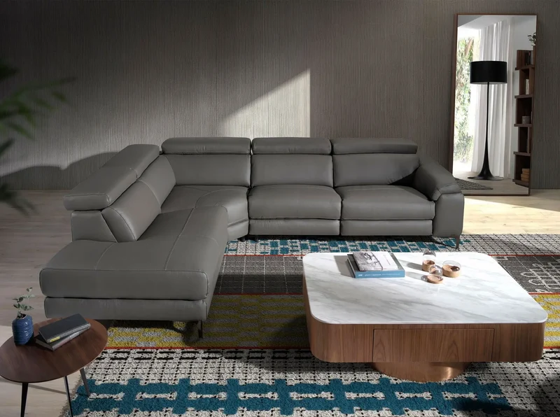 Relaxing chaise longue sofa left, dark grey leather