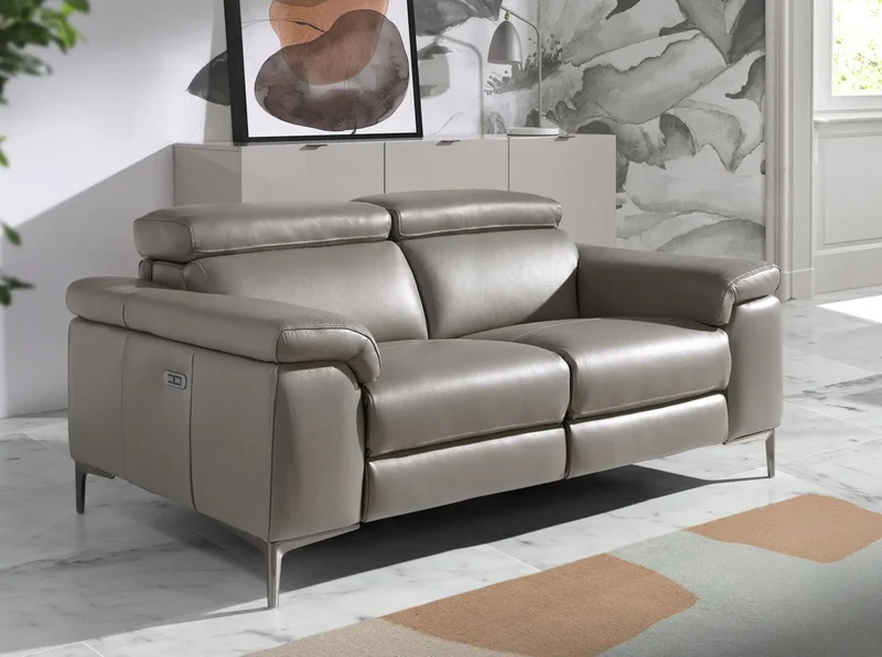 2-seater dark grey leather relax sofa