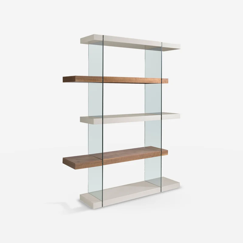 Walnut wood and glass shelving