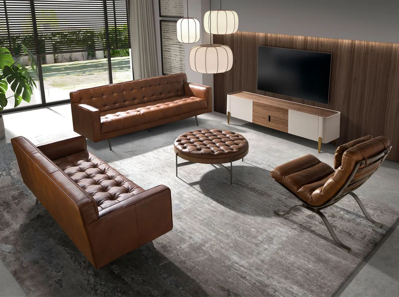 TV cabinet in walnut, beige, polished gold steel and walnut top