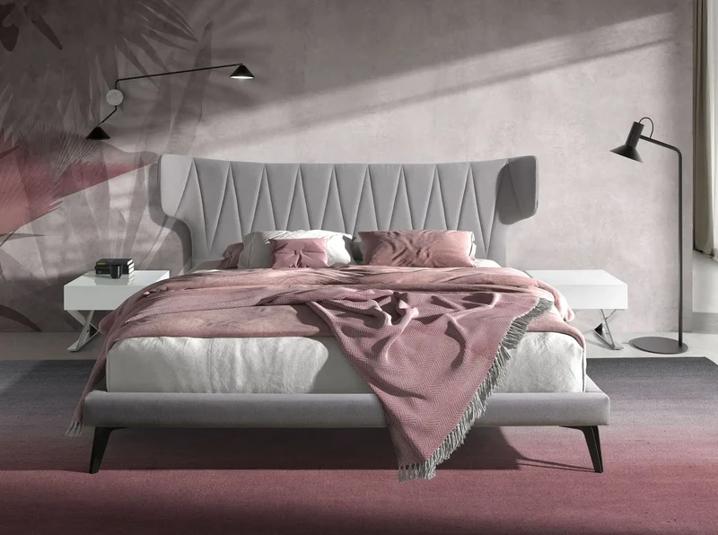 Light grey fabric bed