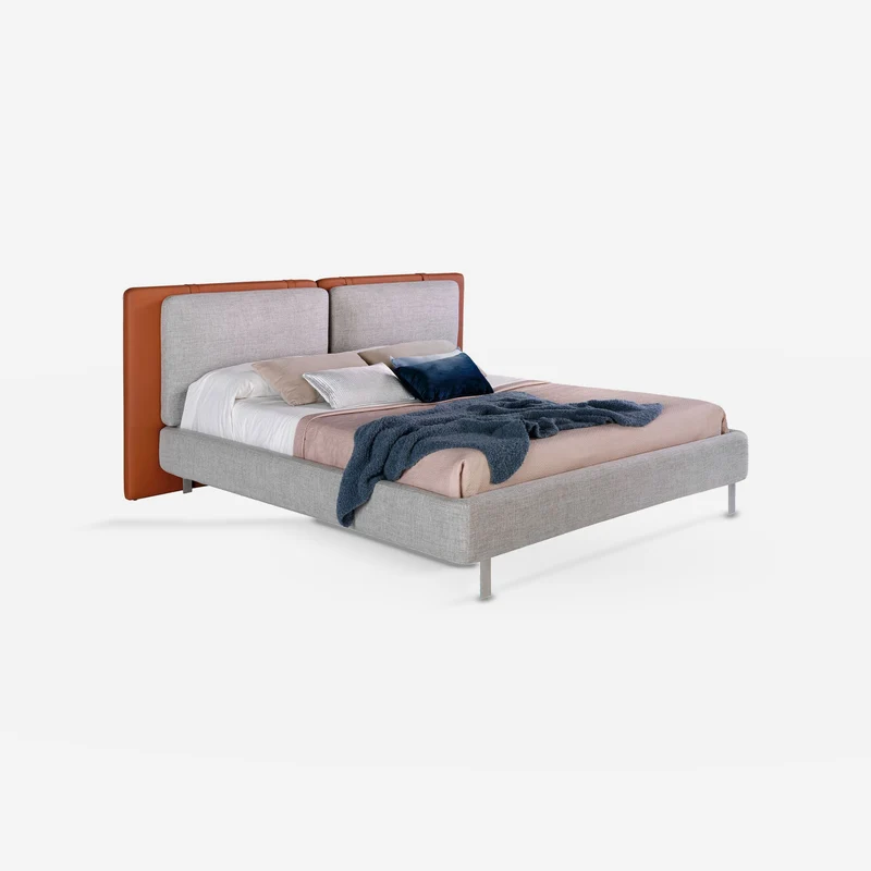 Brown leatherette bed and grey fabric