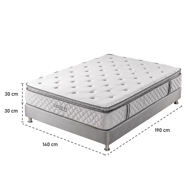 Combo Colchón Doble Lexus Deluxe Pillow Top + Somier + Almohada (Garantía 15 Años)