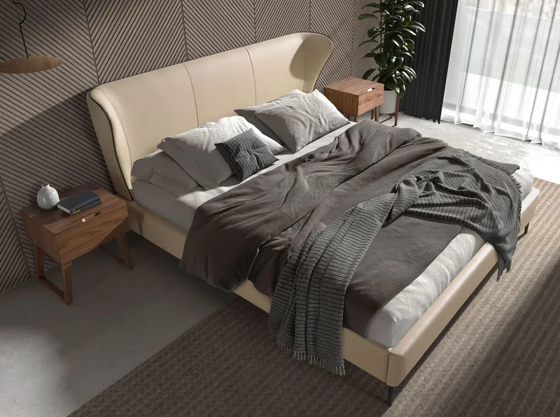 Cream-colored leatherette bed