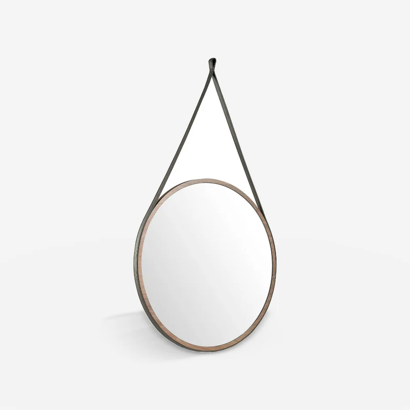 Round walnut wall mirror
