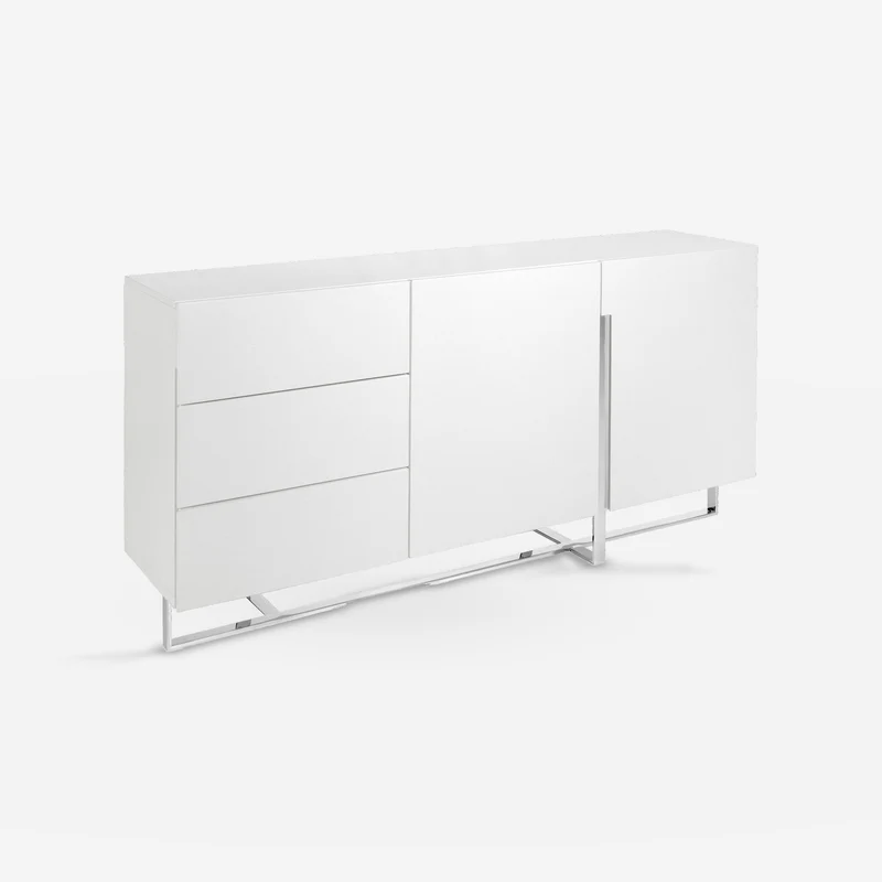 White wood and chrome steel sideboard