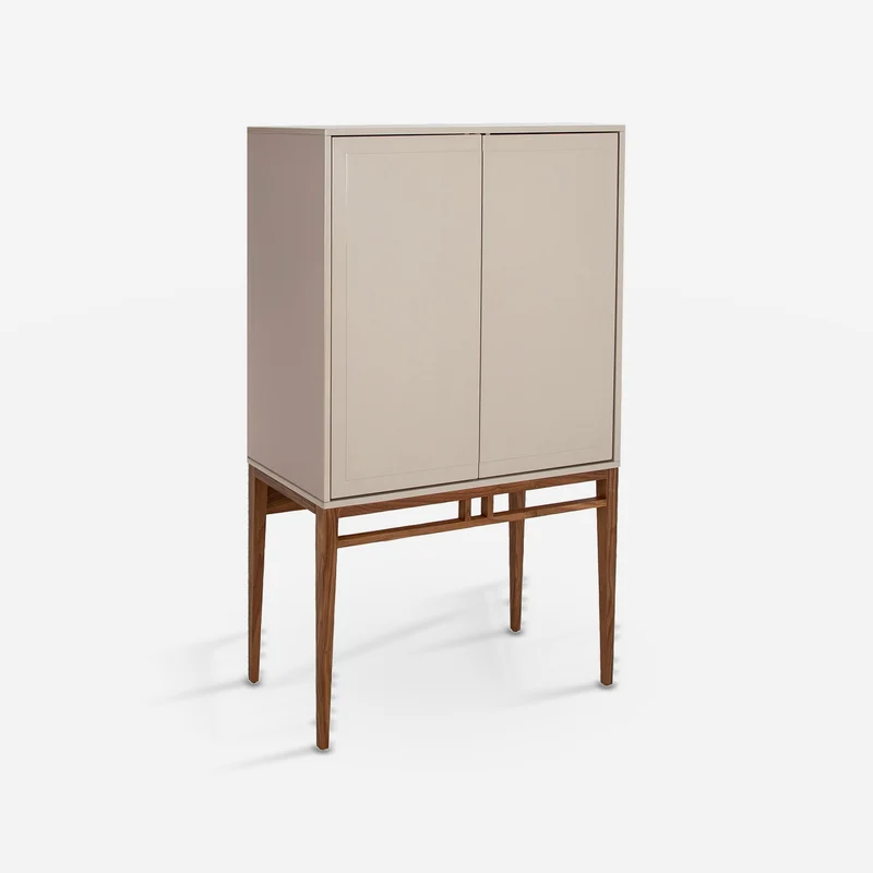 Tall sideboard in beige and walnut wood
