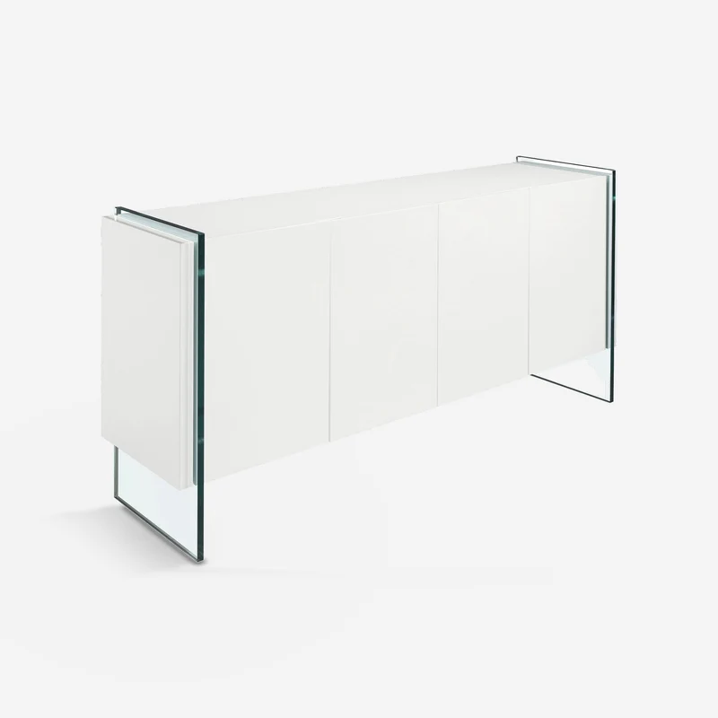 White wood and tempered glass sideboard