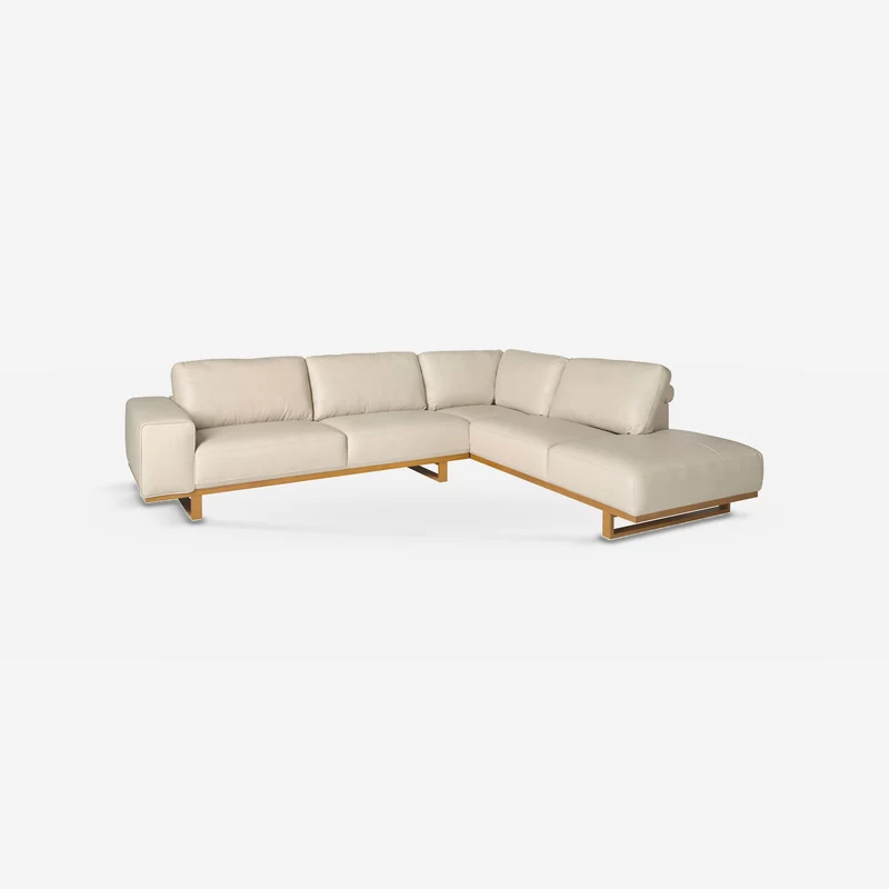 Right-facing sand leather corner sofa
