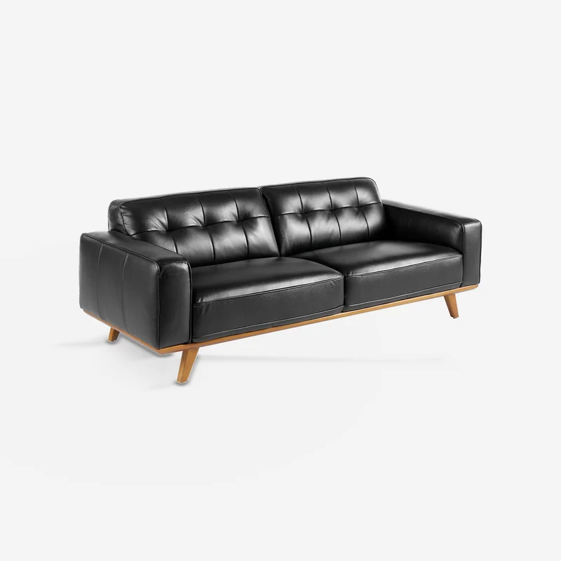 Chester 3-seater black leather sofa