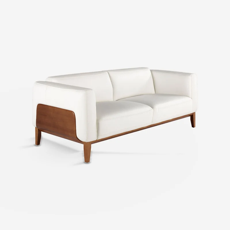 3-seater white leather sofa